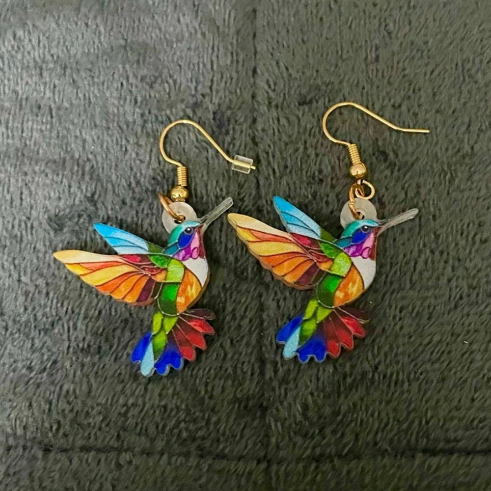 NEW Earrings Women's Colorful Rainbow Hummingbird Dangle Earrings